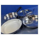 (4)Mixed Stainless & Ceramic Pan Set w/Lid