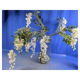 White Wisteria Silk Floral & Art Glass Vase Lot