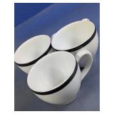 Set of 3 Ceramic Coffee Mugs with Black Rim