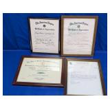 (4) American Legion Framed Certificates