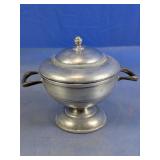 Pewter-Toned Footed Sugar Bowl with Lid