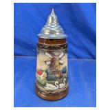Vintage Ceramic Beer Stein w/ Pewter Lid