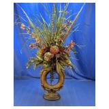 Ornate Metal Vase w/ Floral Arrangement