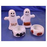 Halloween Ghost Salt Pepper Shakers Bowl Set Glass
