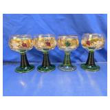 Vintage Green Beehive Stem Wine Glasses Set