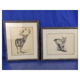 Framed Wildlife Prints Deer Cat Rustic Set