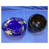 (2) Cobalt Blue Glass Ashtrays