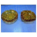 (2) Amber Glass Ashtrays Set