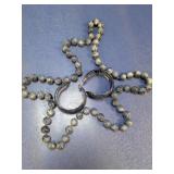 Vintage Blue Marble Bead Necklace & Hoop Earrings