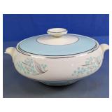 Floral Light Blue Covered Ceramic Casserole Dish