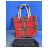 (2) Plaid Tote & Beaded Clutch Set