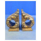 (2) Decorative Wooden Bookends Set
