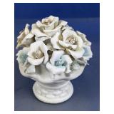 White Ceramic Flower Bouquet Basket Figurine