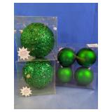 (6)Green Shatterproof Christmas Ornaments Lot