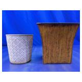 (2)Glass Fleur-de-Lis & Wood Grain Planter Duo