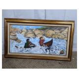 Framed Canoe River Painting