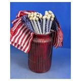 (2) Small American Stick Flags with Red Jar