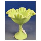 Green Ruffled Pedestal Glass Bowl