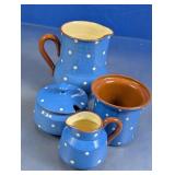 Blue Polka Dot Ceramic Pitcher Creamer Set