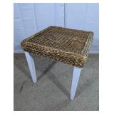 Woven Wicker Top Stool with White Legs