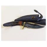 Damascus Steel Skinning Knife with Leather Sheath