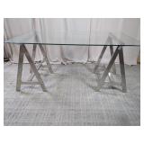 Modern Glass Top Trestle Desk