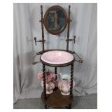 Vintage Washstand with Pink Pitcher & Basin Set