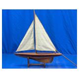 Wooden Sailboat Model with Fabric Sails
