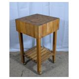 Wood Utility Table w/ Shelf & Casters
