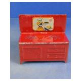 Red Metal Toy Stove with Graphics