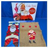 Coca-Cola Metal Sign and Santa Holiday Decor Lot