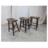 Trio of Saddle-Style Wooden Bar Stools