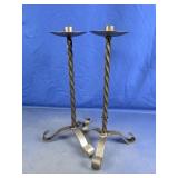 (2)Vintage Twisted Iron Floor Candlesticks Duo