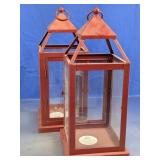 (2)Red Metal Decorative Lanterns Duo