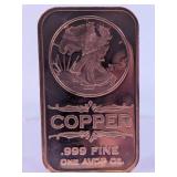 (1) .999 Fine Copper Walking Liberty Bar