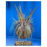 Metal Decorative Vase with Faux Grass Feathers