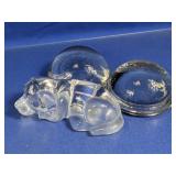Glass Dog Figurine and Round Paperweight