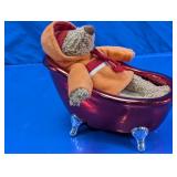 Plush Teddy Bear in Metallic Clawfoot Bathtub