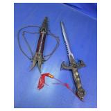 Ornate Fantasy Dagger with Serrated Blade & Sheath