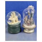 (2)Polar Bear Snow Globe & Carolers Dome Duo