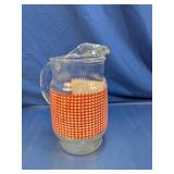 Clear Glass Pitcher Red Gingham Pattern