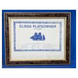 (1) Elissa Plateowner Framed Certificate