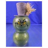 Glittery Grinch Glass Snowman Christmas Ornament
