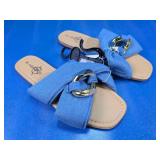 Sz 9 Sole Mates Blue Denim Gold Chain Slide