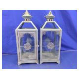 (2) Vintage-Style Shabby Chic White Lanterns