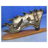 Bald Eagle Faux Antler Sculpture on Wood Base