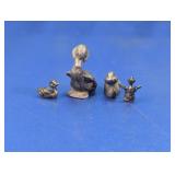 (4) Miniature Duck Figurines Metal Decorative Set