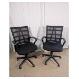 (2)Black Mesh Back Swivel Office Chairs Duo