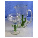 Glass Pitcher & Margarita Glass Cactus Stem