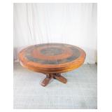 Round Wood Coffee Table w/ Stone Inlay Top